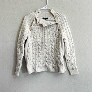 Maje Cream Cable-Knit Sweater with Snap-Shoulder Detail